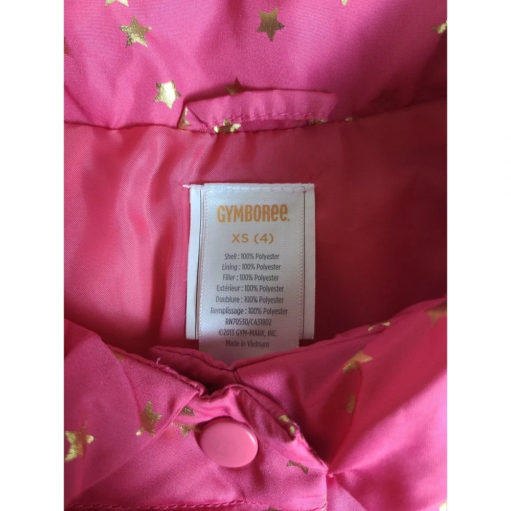 Gymboree Puffer Vest Girls Size 4 Pink Gold Star Quilted Button Up Outerwear